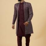 Stunning Red Chikankari Open Sherwani paired with Off-White Kurta Pajama for Men - Father Son Combo | Jaipurio